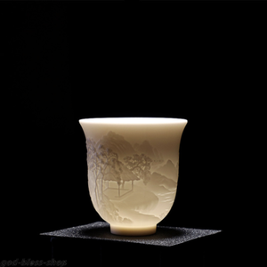150ml Personal Cup of Tea Jade Porcelain Tea Cup Handmade Carved Flower Relief