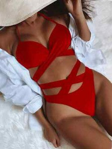 Womens High Waist Bandage Bikini Swimwear Push Up Swimsuit Cut Out Bathing suits