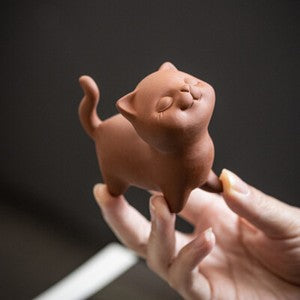Multi Functional Tea Pet Cat Statue Yixing Zisha Purple Clay Holder for Lid New
