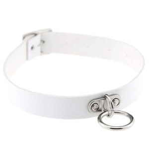 Gothic Punk White Pu Leather Spiked Rivet O-Ring Collar Stud Choker Necklace
