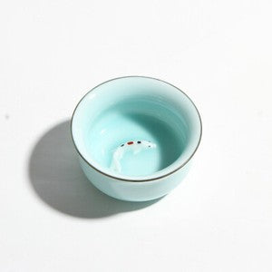 Single Teacup Fish Relief China Longquan Celadon Porcelain Cup Of Tea Master Cup