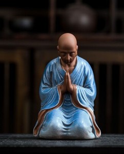 Chinese Zi Sha Clay Praying Monk Statue Kneeling Buddhist Figure Zen Collection