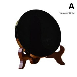 Natural Black Obsidian Scrying Mirror Heal Crystals Stone Round Plate With