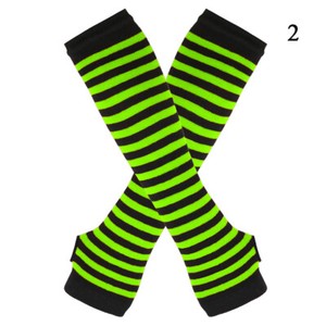 Women Striped Arm Sleeve Mittens Arm Hand Warmer Knitted Long Fingerless Gloves