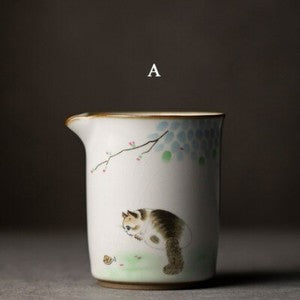300Ml Chinese Ceramic Fair Cup Chahai Cat Pattern Kung Fu Tea Set Accessories
