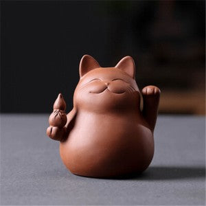 8.9cm Chinese Yixing Creative Handmade Purple Clay Cat Home Decoration Tea Pet