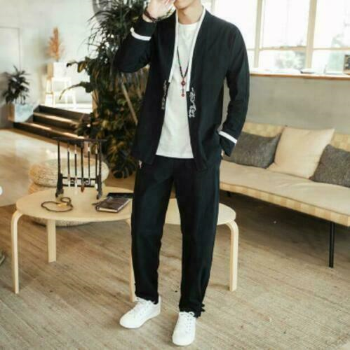Chinese Mens Loose Harem Linen Cotton Bloomers Pants Coat Trousers Suits Casual