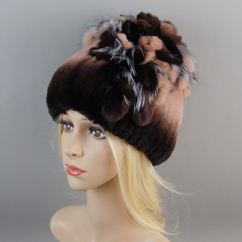 New Women Fur Hat Winter Handmade Rabbit Fur Cap Fur Headwear Warm Beanies Cap