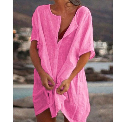 Plus Size Women Short Sleeve Baggy Long Blouse Shirt Mini Dress Beach Tunic Tops