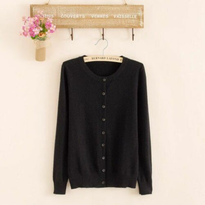 Women Sweater Cashmere Basic Cardigan O-Neck Long Sleeve Wool Knitted Solid Soft