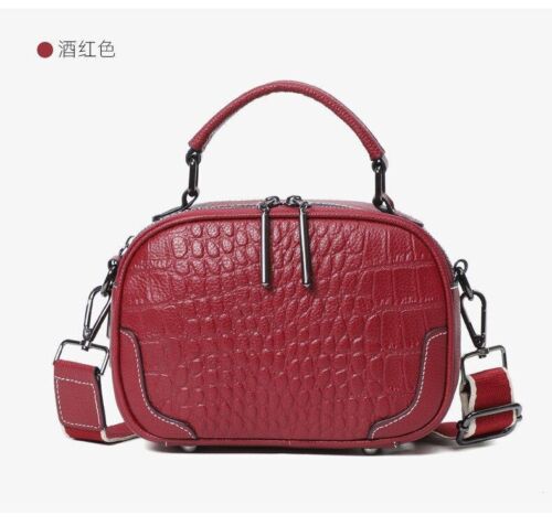 Genuine Leather Bag Wide Strap Handbag Crossbody Polyester Shell Shoulder Purse