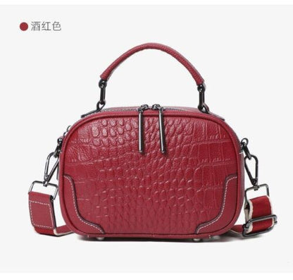 Genuine Leather Bag Wide Strap Handbag Crossbody Polyester Shell Shoulder Purse