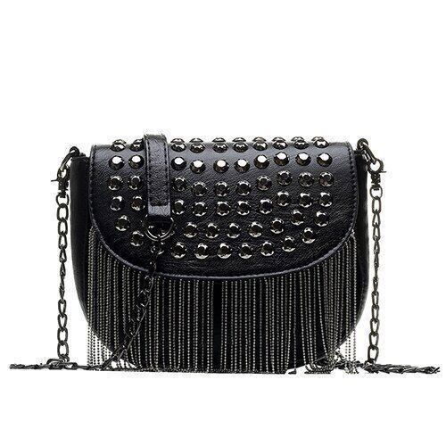 Women Bags Leather Shoulder Bags Sexy Shoulder Bag Lady Black Tassel Chains