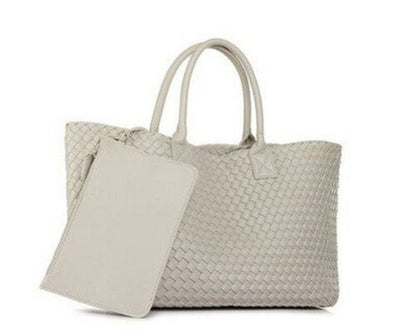 Candy Color Woven Tote Bag Fashion One Shoulder Bag Large Handbag Shopping Bags