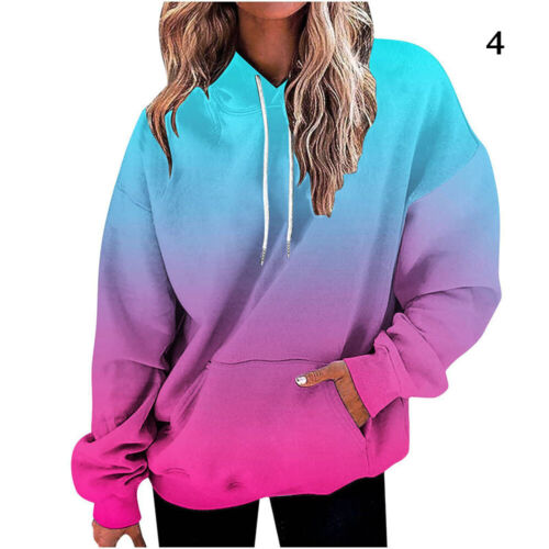 Womens 3D Gradient Hoodie Baggy Pullover Long Sleeve Tops Ladies Sweatshirt