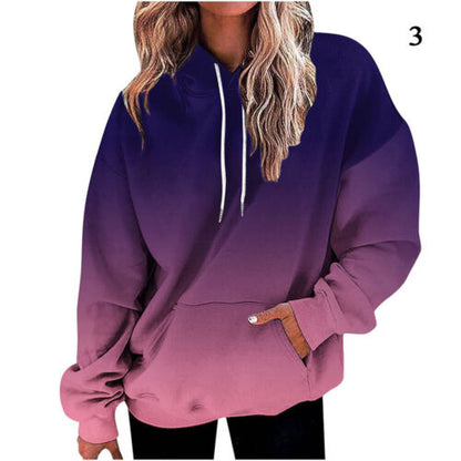 Womens 3D Gradient Hoodie Baggy Pullover Long Sleeve Tops Ladies Sweatshirt