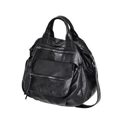 Novelty Black Washed Synthetic Leather Handbag Large One Shoulder Satchel Purse