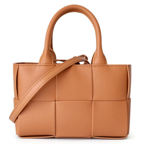 Small Mini Woven Real Leather Double Handles Tote Bag Purse Handbag Crossbody