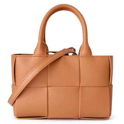 Small Mini Woven Real Leather Double Handles Tote Bag Purse Handbag Crossbody