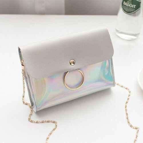 Small Flower Print Chain Shoulder Bag Lace Round Handbags Leather Crossbody Bags