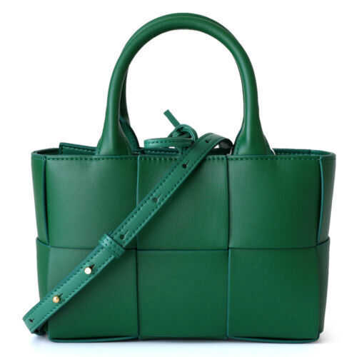 Small Mini Woven Real Leather Double Handles Tote Bag Purse Handbag Crossbody