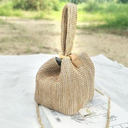 Straw Bag Beach Pouch Crossbody Handbag Vintage Handmade Knitted Shoulder Bags