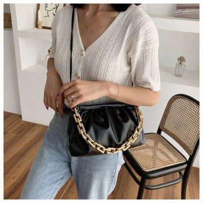 Thick Chain Shoulder Bags Synthetic Leather Pleated Cloud Bag Crossbody Purse