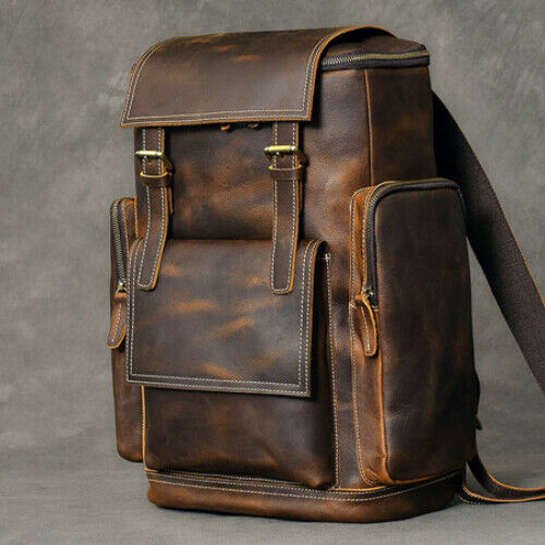 Leather Men's Backpack male computer bag15.6 inch laptop bags Travel Backpacks
