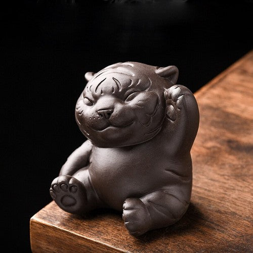 Chinese Purple Clay Tea Pet Lucky Cute Tiger Handmade Crafts Home Zisha Tea Set