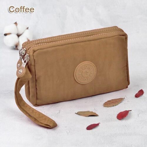3 Zippers Purse Wallets Coin Cards Keys Money Bag Canvas Woman Handbags 15*9.5CM