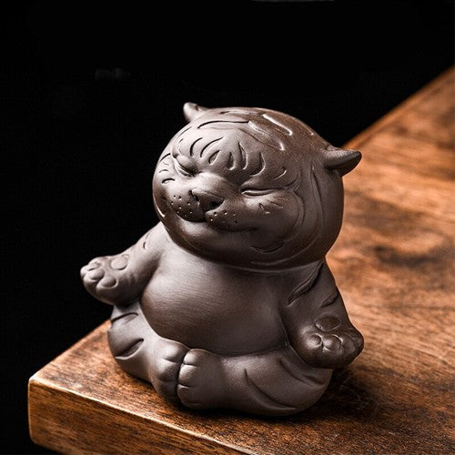 Chinese Purple Clay Tea Pet Lucky Cute Tiger Handmade Crafts Home Zisha Tea Set