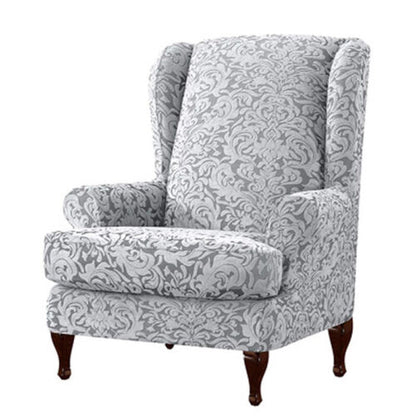 Wingback Chair Slipcover 2Piece Jacquard Damask Elastic Spandex Wing Chair Cover
