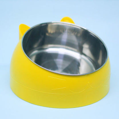 Pet Cat Elevated Stand Cat Dish Stainless Steel Tilted Raised Food Water Bowl