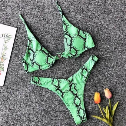 Women Swimsuit V-bar Underwired Ribbed Thong Swimwear Two-pieces Bikini Push Up