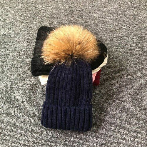 Hat Winter Fur Poms Women Knitted Beanies Cap Thick Skullies Solid Unisex Casual
