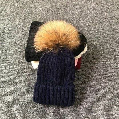 Hat Winter Fur Poms Women Knitted Beanies Cap Thick Skullies Solid Unisex Casual