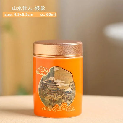 1pc Chinese Portable Travel Tea CaddyJar Ceramic Container Tea Set Accessories