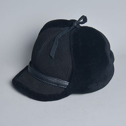 Men Bomber Hats Leather Fur Lamb Wool Warm Winter Thicken Earflaps Baseball Caps