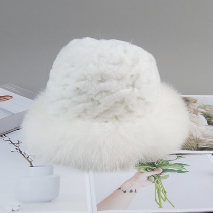 New Style Women Winter Natural Fur Hats Knit Fur Cap Knitted Fluffy Rabbit Fur