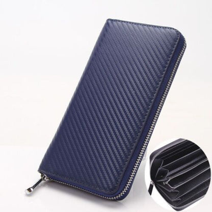 Wallet Carbon Fiber Microfiber Purse Cards Waterproof Non-Slip Long Zippered Bag