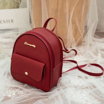 Mini Backpack Women PU Leather Shoulder Bag Girls Multi-Function Small Bagpack