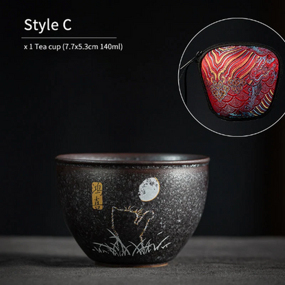 Lovely Cat Black Ceramic Tea Cup Asia Tea Cup for Tea Lover 140ml