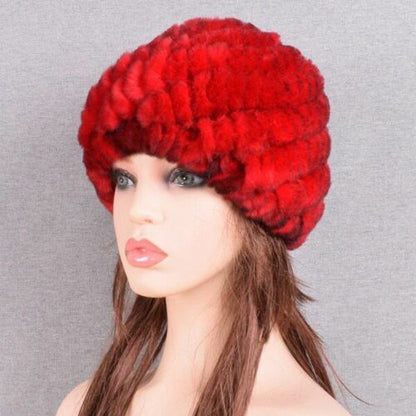 Fur Hats Rabbit Winter Womens Russian Real Knitted Cap Warm Beanie Fashion Solid