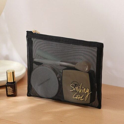 Black Mesh Cosmetic Bags Transparent Traveling Brushes Organizer Case Toiletry