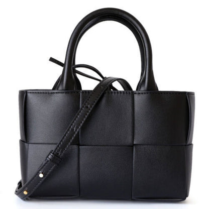 Small Mini Woven Real Leather Double Handles Tote Bag Purse Handbag Crossbody
