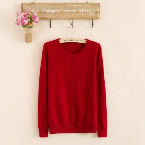 Women Sweater Cashmere Basic Cardigan O-Neck Long Sleeve Wool Knitted Solid Soft