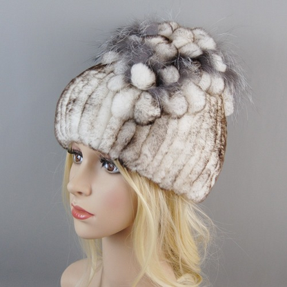 New Women Fur Hat Winter Handmade Rabbit Fur Cap Fur Headwear Warm Beanies Cap