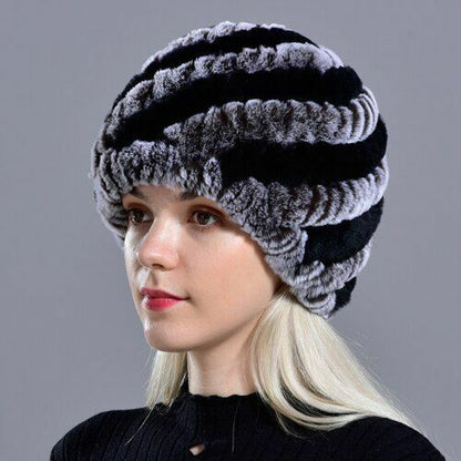 Fur Hats Rabbit Winter Womens Russian Real Knitted Cap Warm Beanie Fashion Solid