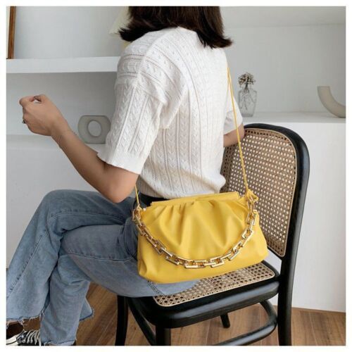 Thick Chain Shoulder Bags Synthetic Leather Pleated Cloud Bag Crossbody Purse