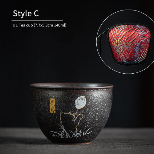 Lovely Cat Black Ceramic Tea Cup Asia Tea Cup for Tea Lover 140ml